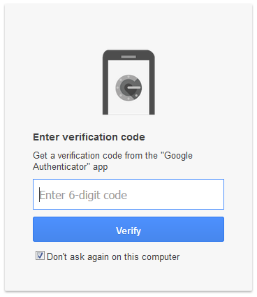 Screenshot of Google's two-factor authentication